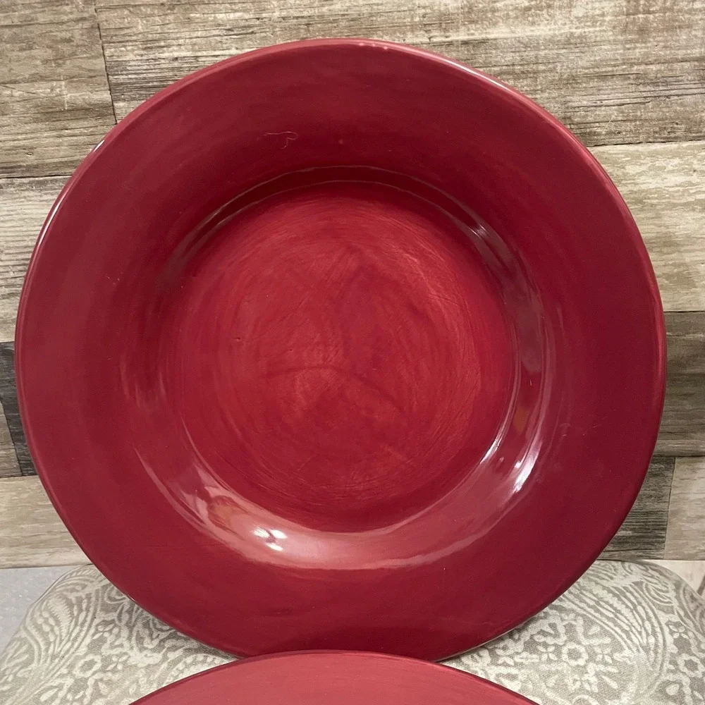 Pottery Barn Sausalito Red Dinner Plates Set of 2 Stoneware Mexico 12